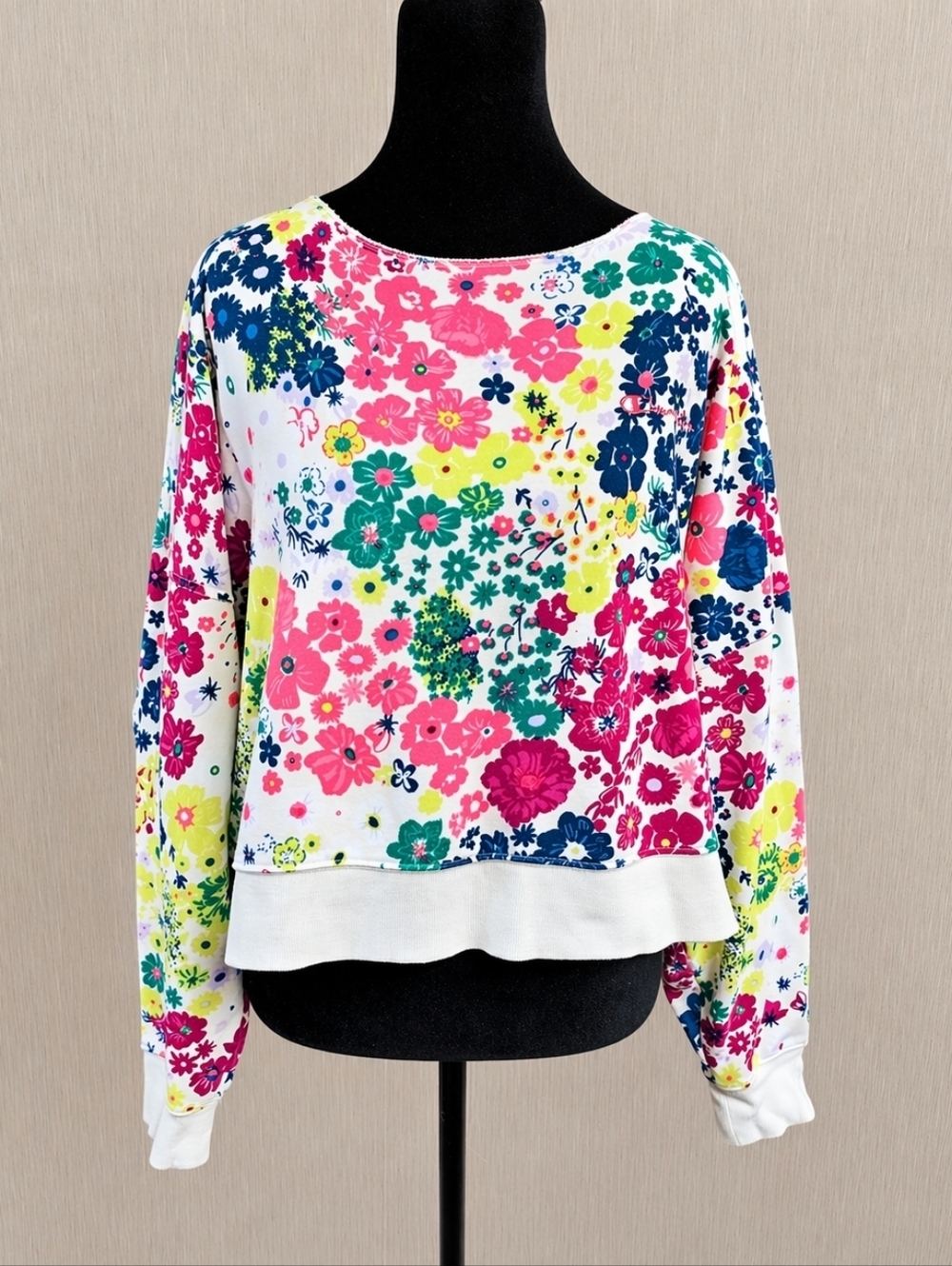 Vintage Y2K Champion Floral Cropped Sweatshirt Oversized Rare Size Large